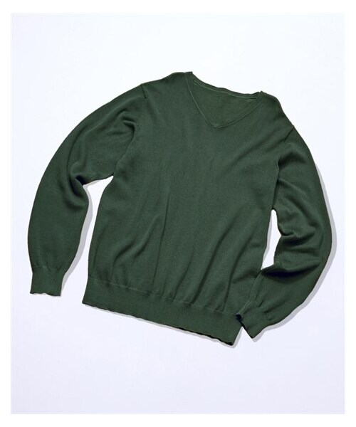 nissen（ニッセン）の「洗える綿１００％Vネックニット（ハイゲージ）【大きいサイズ】（ニット/セーター・メンズ・グリーン系/ネイビー/チャコール/黒/カーキ/グレージュ/ダークブルー・3L/4L/5L/6L/8L/10L）」の4枚目の写真