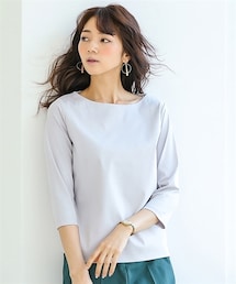 nissen | 綿１００％ダブルフロントカットソーボートネック７分袖トップス(Tシャツ/カットソー)