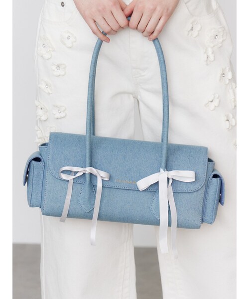 CALNAMUR（カルナムール）の「BOSTON RIBBON DENIM BAG/ボストンリボンデニムバッグ（ボストンバッグ・レディース・ブラック/インディゴ・F）」の4枚目の写真