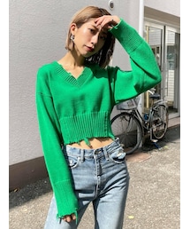 EMODA | ヘムクラッシュVネックニット(ニット/セーター)