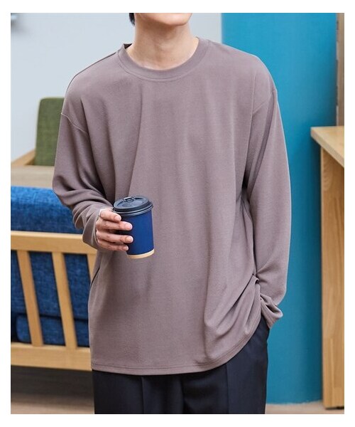 nissen（ニッセン）の「オーバーサイズ梨地カットジャガード長袖Tシャツ【大きいサイズ有】　吸汗速乾・UVカット（Tシャツ/カットソー・メンズ・モカ/黒/ダークオレンジ/ネイビー・M/L/LL/3L/4L/5L/6L/8L/10L）」の20枚目の写真