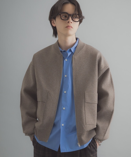 SENSE OF PLACE by URBAN RESEARCH(センスオブプレイスバイアーバンリサーチ)の「『洗濯可』ダブルポケットニットブルゾン(ブルゾン・メンズ・BLACK/BROWN・M/L)」の2枚目の写真