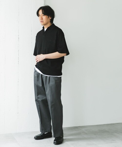 URBAN RESEARCH DOORS（アーバンリサーチドアーズ）の「リネン混ハイゲージ スキッパーニットポロシャツ（ポロシャツ・メンズ・BLACK/BLUE・M/L）」の10枚目の写真