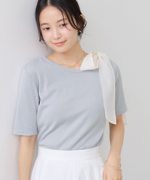 VIS(ビス)の「肩リボンTシャツ(Tシャツ/カットソー・レディース・ブラック/キナリ/ダークブラウン/サックス・F)」の16枚目の写真