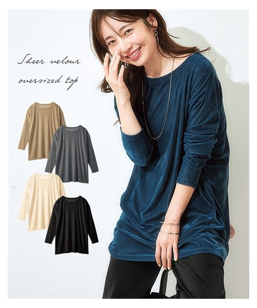 nissen（ニッセン）の「シアーベロアオーバーサイズトップス＜大きいサイズ有＞（Tシャツ/カットソー・レディース・アイボリー/モカ/チャコールグレー/ダスティブルー/黒・S/M/L/LL/3L/4L/5L/6L/8L/10L/ドロップ8L/ドロップ10L）」の11枚目の写真
