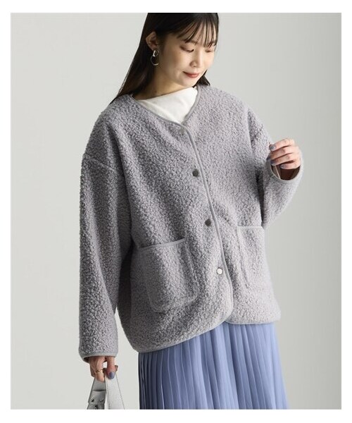 nissen（ニッセン）の「＜大きいサイズ＞ フェイクリングボアブルゾン（ジャケット/アウター・レディース・モカ/トゥルーグレー/黒チェック・L/LL/3L/4L/5L/6L/8L/10L）」の15枚目の写真