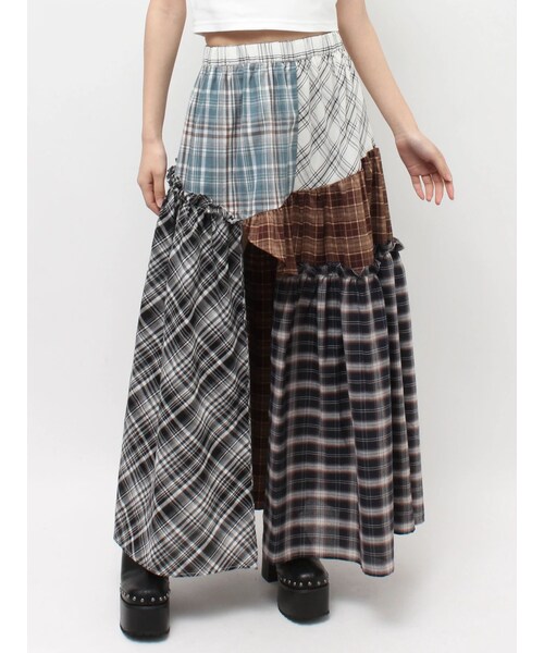 EVRIS（エヴリス）の「チェックドッキングロングスカート（スカート・レディース・ピンク/ブルー・F）」の2枚目の写真