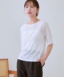 nissen | スラブシアー5分袖コンパクトTシャツ<大きいサイズ有>(Tシャツ/カットソー)
