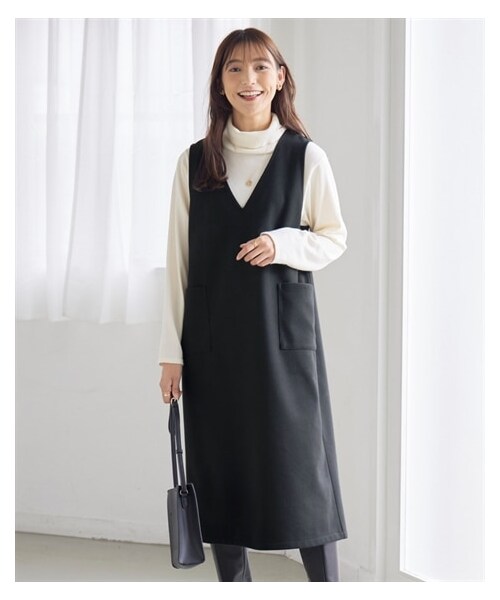 nissen（ニッセン）の「＜大きいサイズ＞ フェイクウールジャンパースカート（ワンピース・レディース・ワイン/黒/ミルクココア/ライトグリーン/ダークキャラメル・L/LL/3L/4L/5L/6L/8L/10L）」の4枚目の写真