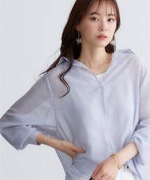 nissen | 大きいサイズ　２WAYシアーストライプシャツ　miclat(シャツ/ブラウス)