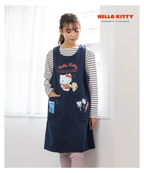 nissen（ニッセン）の「＜大きいサイズ＞ ジャンスカみたいにすっぽり着られるキャラクターエプロン（エプロン・メンズ・ベージュ系(ポムポムプリン)/ネイビー系(ハローキティ)/チャコールグレー系(ハローキティ)/ミントグリーン(ポチャコ)/ピンク×チャコールグレー(マイメロディ)/パープル×チェック(クロミ)/ピンク系チェック(キティ)/クリームイエロー(ポムポムプリン)/ネイビー(シナモロール)/黒系ストライプ(リトルツインスターズ)/赤系ストライプ(ペコ)/オフホワイト×ミントグリーン(ペコ)/オフ×ネイビー系チェック(ドラミ)/ネイビー(ドラえもん)/ミントグリーン(ハローキティ)/ネイビー×赤系ストライプ(ハローキティ)/ラベンダー系(クロミ)/ネイビー(ポチャッコ)・L~LL相当/3L~4L相当/5L~6L相当/8L相当/10L相当）」の22枚目の写真