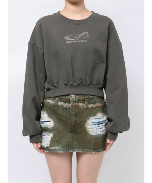 EMODA（エモダ）の「STONE LOGO SHORT SWEAT（Tシャツ/カットソー・レディース・グレー/ブラック/レッド/ブルー・F）」の4枚目の写真