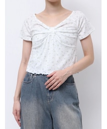 CALNAMUR | PETIT FLOWER RIBBON TSHIRTS/小花柄リボンTシャツ(Tシャツ/カットソー)