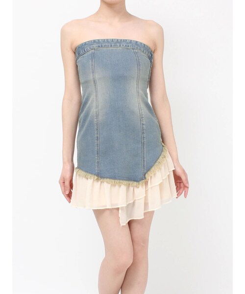 EVRIS（エヴリス）の「フリルドッキングデニムベアミニワンピース（ワンピース・レディース・アイスブルー/インディゴ・S/M）」の13枚目の写真