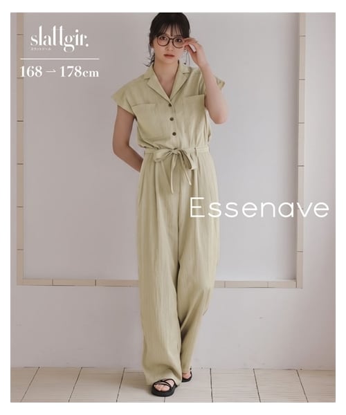nissen（ニッセン）の「高身長　リネンライクオープンカラーノースリーブジャンプスーツ（共布ベルト付）（トールサイズ）Essenave（オールインワン・サロペット・レディース・アイボリー/黒・MTT/LTT/LLTT/3LTT）」の8枚目の写真