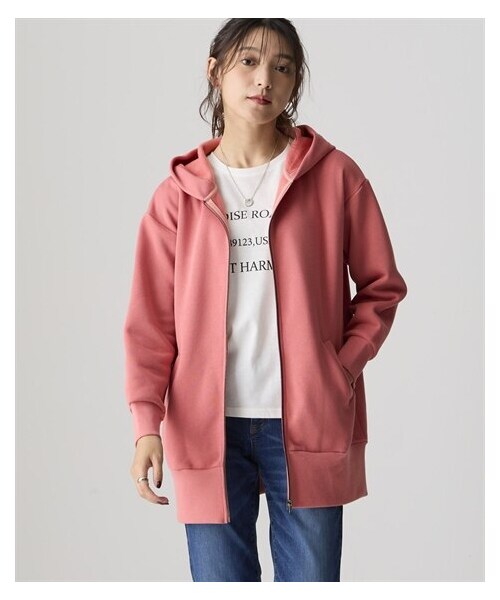 nissen（ニッセン）の「綿100％裏起毛スウェットロング丈ビッグパーカー（抗菌防臭・毛玉防止・静電気防止）＜大きいサイズ有＞（パーカー・レディース・黒/杢チャコールグレー/グレイッシュモカ/ベイクドピンク/杢オートミール・S~M相当/L~LL相当/3L~4L相当/5L~6L相当/8L相当/10L相当）」の5枚目の写真