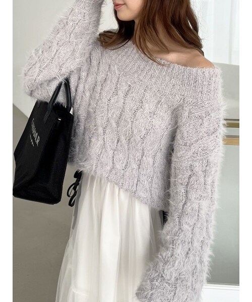 CALNAMUR（カルナムール）の「2WAY MIX YARN CABLE KNIT/２WAYヤーンケーブルニット（ニット/セーター・レディース・ホワイト/グレー/イエロー・F）」の3枚目の写真