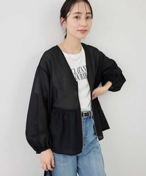 ROPE' PICNIC(ロペピクニック)の「メッシュペプラムブルゾン(ブルゾン・レディース・ブラック/ホワイト/ベージュ系/ネイビー・F)」の2枚目の写真