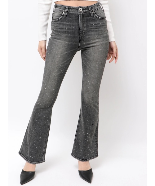 GYDA（ジェイダ）の「ハイウエストbijouフレアデニムパンツ（デニムパンツ・レディース・ブラック/アイスブルー/インディゴ・XS/S/M）」の3枚目の写真