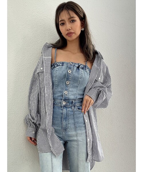 GYDA（ジェイダ）の「シンプルストライプシャツ（シャツ/ブラウス・レディース・ピンク/ミントグリーン/ネイビー・F）」の12枚目の写真