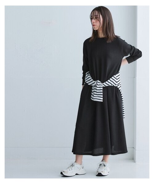 nissen（ニッセン）の「ワッフル素材ロング丈フレアワンピース（UVカット）（ワンピース・レディース・黒/ブラウン/ミルクベージュ/杢チャコールグレー/ワイン・S/M/L/LL/3L/4L/5L/6L/8L/10L）」の14枚目の写真
