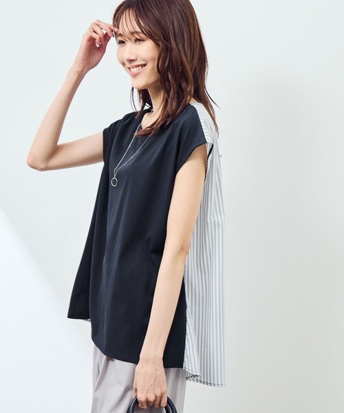 ROPE' PICNIC(ロペピクニック)の「ストライプドッキングフレンチスリーブプルオーバー(Tシャツ/カットソー・レディース・ホワイト系/ネイビー・38)」の4枚目の写真