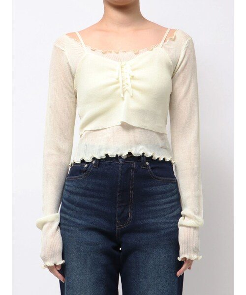 EMODA（エモダ）の「2ピースシアーギャザーニット（ニット/セーター・レディース・アイボリー/ブラック/ピンク・F）」の2枚目の写真