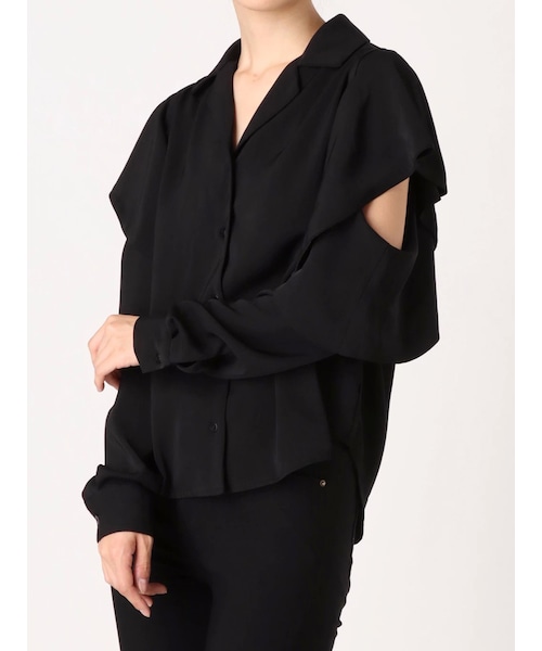 EMODA（エモダ）の「オープンカラーフリルシャツ（シャツ/ブラウス・レディース・ライトミックス/ミックス/ブラック・F）」の6枚目の写真