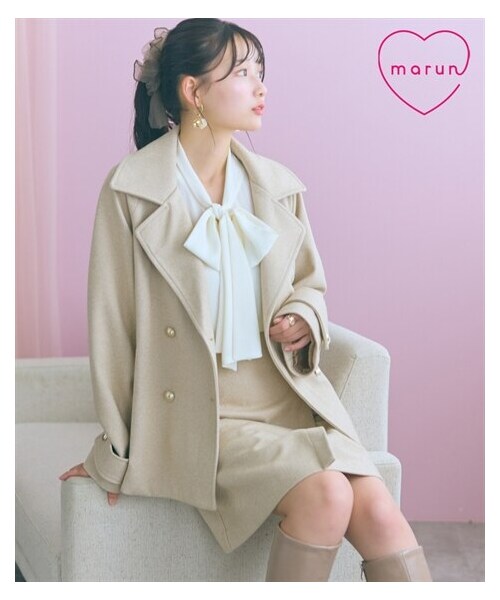 nissen（ニッセン）の「＜大きいサイズ＞ヘリンボーンジャケットコート marun（ジャケット/アウター・レディース・ベージュ/ブラック・L/LL/3L/4L/5L/6L/8L/10L）」の2枚目の写真