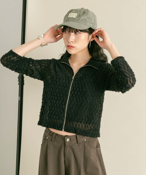 KBF(ケイビーエフ)の「フロントZIPフェザーロングTEE(Tシャツ/カットソー・レディース・BLACK/OFF・one)」の18枚目の写真
