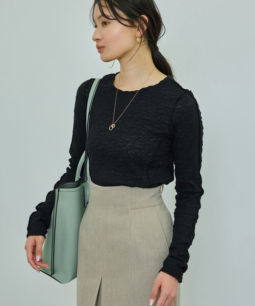 ROPE'（ロペ）の「【WEB・一部店舗限定】ストレッチシアー＆レースカットソー/洗える（Tシャツ/カットソー・レディース・ブラック/ブラック系/ホワイト/ホワイト系・F）」の10枚目の写真