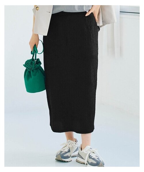 nissen（ニッセン）の「ぽこぽこストレッチナロースカート（スカート・レディース・黒/グリーン・S/M/L/LL）」の9枚目の写真