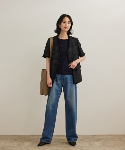 ROPE'（ロペ）の「サマーツイードハーフスリーブジャケット（ノーカラージャケット・レディース・ブラック/オフホワイト・F）」の21枚目の写真