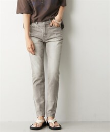 CHIC STYLE | 大きいサイズ綿100％グレージュデニムストレートスリムパンツシックスタイル(デニムパンツ)