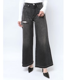 ハイウエストレースデザインフレアデニムパンツ