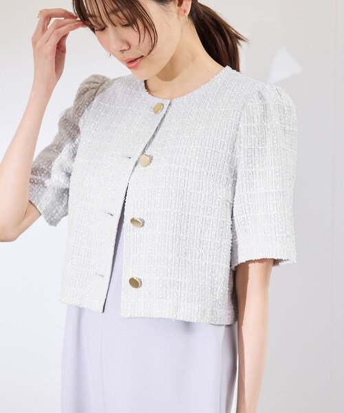 ROPE' PICNIC（ロペピクニック）の「【サマー・ツイード】金ボタンカーディジャケット（ノーカラージャケット・レディース・チャコール/ライトグレー/ホワイト/ネイビー・38）」の14枚目の写真
