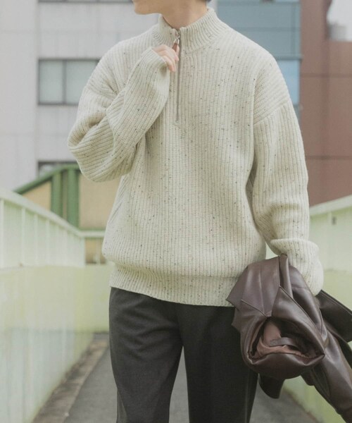 ITEMS URBANRESEARCH(アイテムズ アーバンリサーチ)の「ウール混 ハーフジップ モックネックニット(ニット/セーター・メンズ・WHT/NVY/BLK・M/L)」の7枚目の写真