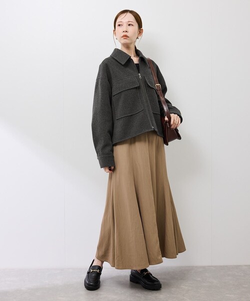 ROPE' PICNIC（ロペピクニック）の「ジャージーメルトンシリーズ ポケット付きジップブルゾン/リンクコーデ（ブルゾン・レディース・チャコール/ライトグレー/ブラウン系/ベージュ・F）」の6枚目の写真