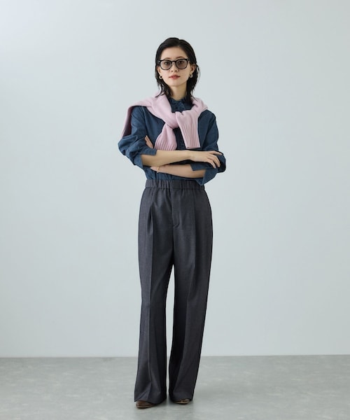 ROPE'（ロペ）の「トリアセツイル ワンタックイージーワイドパンツ(デニムライク)/イージーケア・セットアップ対応（スラックス・レディース・ブラック/ネイビー系・36/38/40）」の15枚目の写真