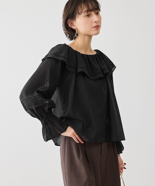 ROPE' PICNIC(ロペピクニック)の「お着軽シャツシリーズ レース使い2WAYオフショルシアーブラウス/接触冷感・通気性(シャツ/ブラウス・レディース・ブラック/ホワイト/ブルー系/イエロー・F)」の13枚目の写真