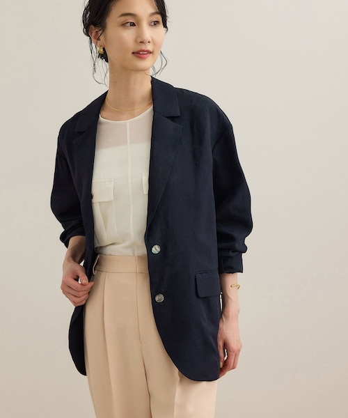 ROPE'（ロペ）の「レーヨンリネン ライトジャケット【セットアップパンツ・ワンピース対応】（テーラードジャケット・レディース・ブラウン/ネイビー・36/38）」の5枚目の写真