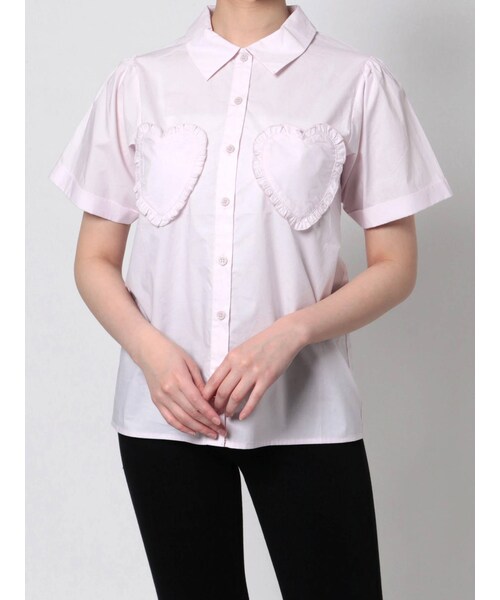 merry jenny（メリージェニー）の「ハートポケットシャツ（シャツ/ブラウス・レディース・オフホワイト/ブラック/ピンク・F）」の3枚目の写真