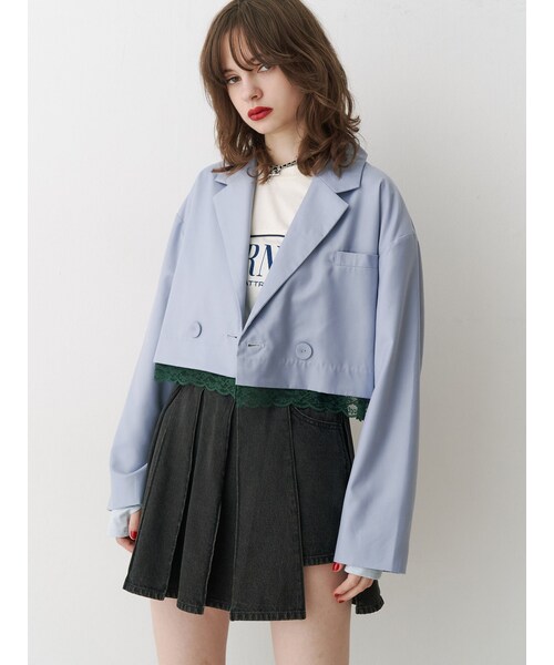 jouetie（ジュエティ）の「ヘムレースショートジャケット【セットアップ対応】（セットアップ・レディース・グレー/レッド/ブルー/ピンク・M）」の3枚目の写真