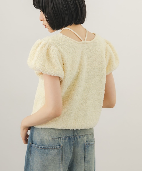 KBF（ケイビーエフ）の「ループニットパフスリーブトップス（ニット/セーター・レディース・IVORY/BLACK・One）」の6枚目の写真