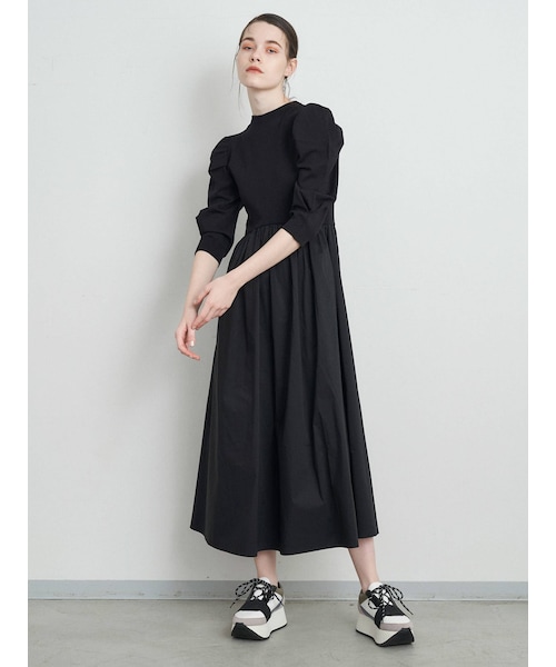 ELENDEEK エレンディーク　異素材MIX タックボリュームF&Fワンピース ELENDEEK（エレンディーク）の「タックボリュームF&Fワンピース