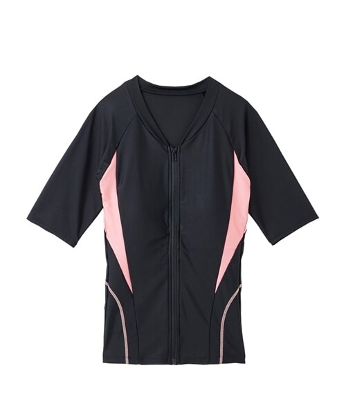 nissen（ニッセン）の「上下別売りフィットネス補整水着トップス　半袖（MU013・MU014）（水着・メンズ・ブラック×パープル/ネイビープリント/ブラック×ピンク/モダンフラワー/ピンク/グリーン/ピンク系・S/M/L/LL/3L/4L/5L/6L/8L/10L）」の6枚目の写真