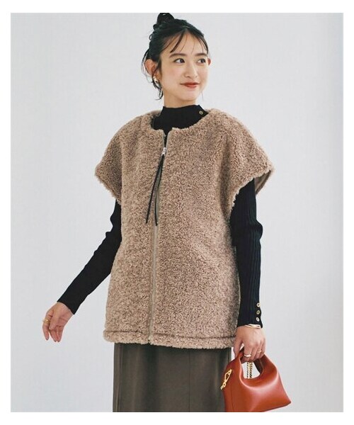 nissen（ニッセン）の「＜大きいサイズ＞ジップボアベスト（ジャケット/アウター・レディース・モカベージュ/黒・L~LL/3L~4L/5L~6L/8L/10L）」の10枚目の写真