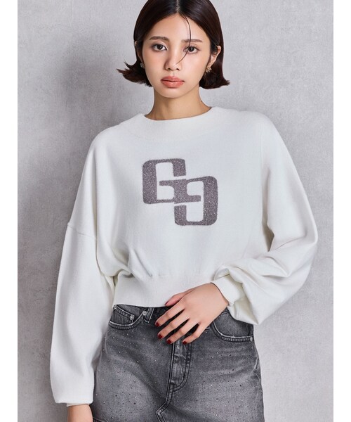 GYDA(ジェイダ)の「GGインターシャニットトップス(ニット/セーター・レディース・オフホワイト/ブラック/パープル・F)」の3枚目の写真