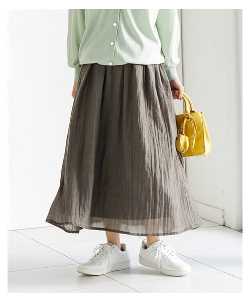 nissen（ニッセン）の「大きいサイズ　ふわりと軽い綿混楊柳ロング丈スカート（ゆったりヒップ）（スカート・レディース・杢ブルーグリーン/杢ベージュ/杢ネイビー/杢チャコール/杢ライラック・L/LL/3L/4L/5L/6L/8L/10L）」の8枚目の写真