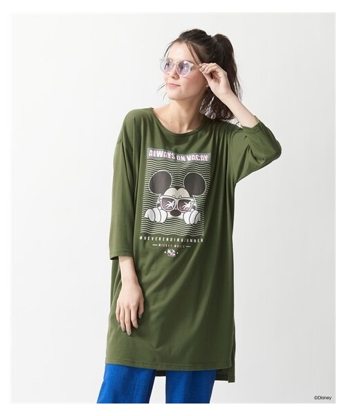 nissen（ニッセン）の「大きいサイズゆるシルエット七分袖プリントチュニック／ディズニー（チュニック・レディース・ネイビー(ミニー)/ラベンダー(プー)/カーキ(ミッキー)/モカ(サンパー&ミスバニー)/黒(ミッキー)・L~LL相当/3L~4L相当/5L~6L相当/8L相当/10L相当）」の15枚目の写真